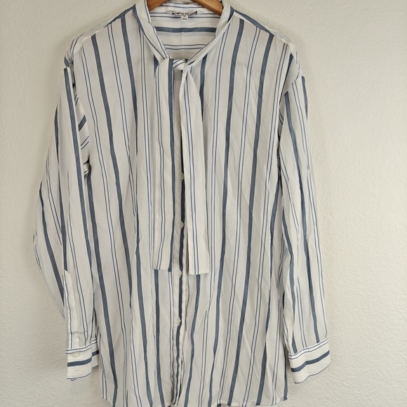 Elizabeth & James Blue White Striped Neck Tie Button Down Long Sleeve Shirt M - Picture 5 of 13